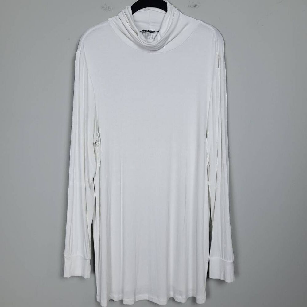 Universal Standard Womens L 3X Cowl Neck Tunic Top White Long Sleeve Lagenlook